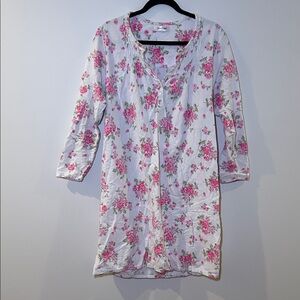 Pink Floral Women's Pajama Dress, 3/4 length sleeve, size Small